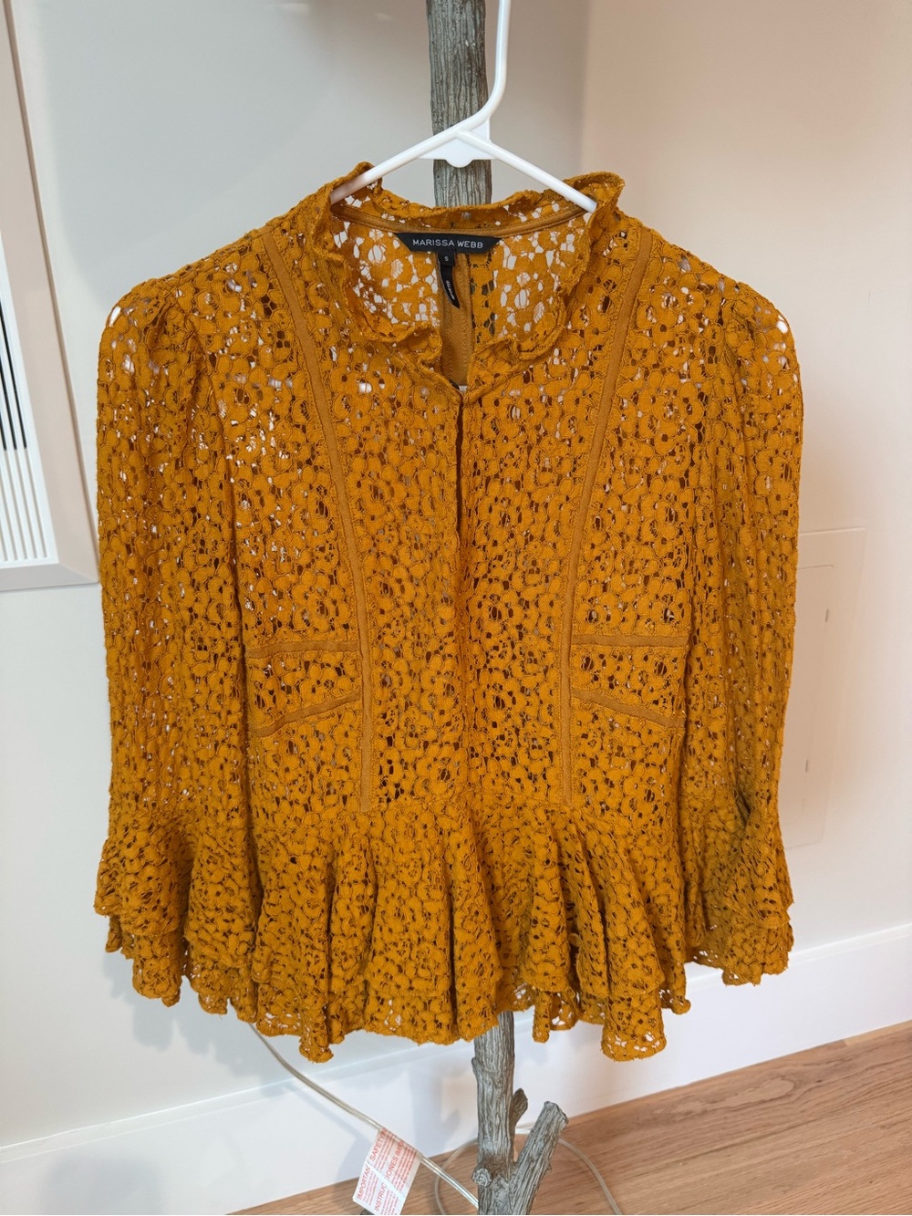 Marissa Webb Crochet Ruffled Hem Blouse in Mustard